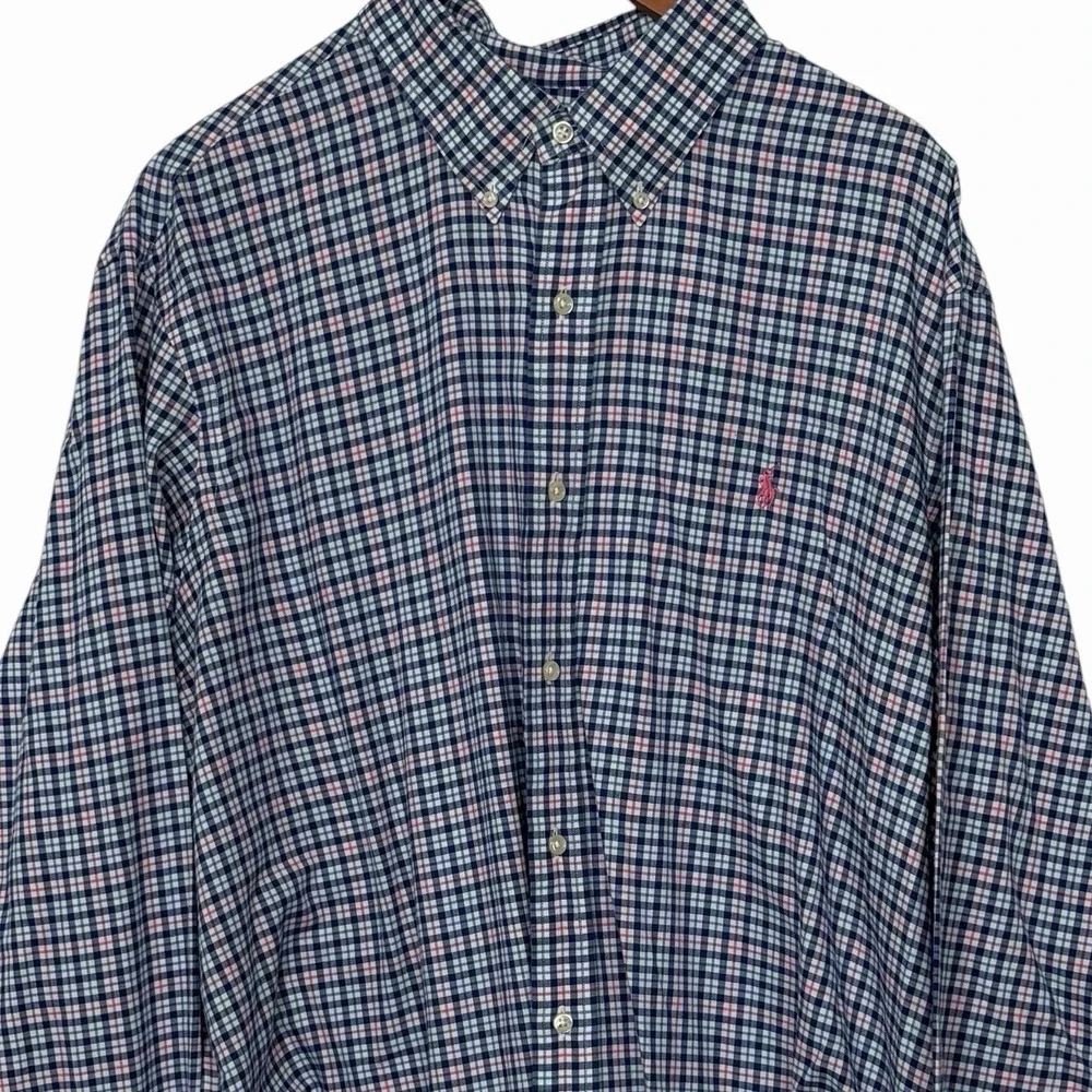 Polo Ralph Lauren Mens 2XL Plaid Pink Blue Classic Fit Oxford Button Down